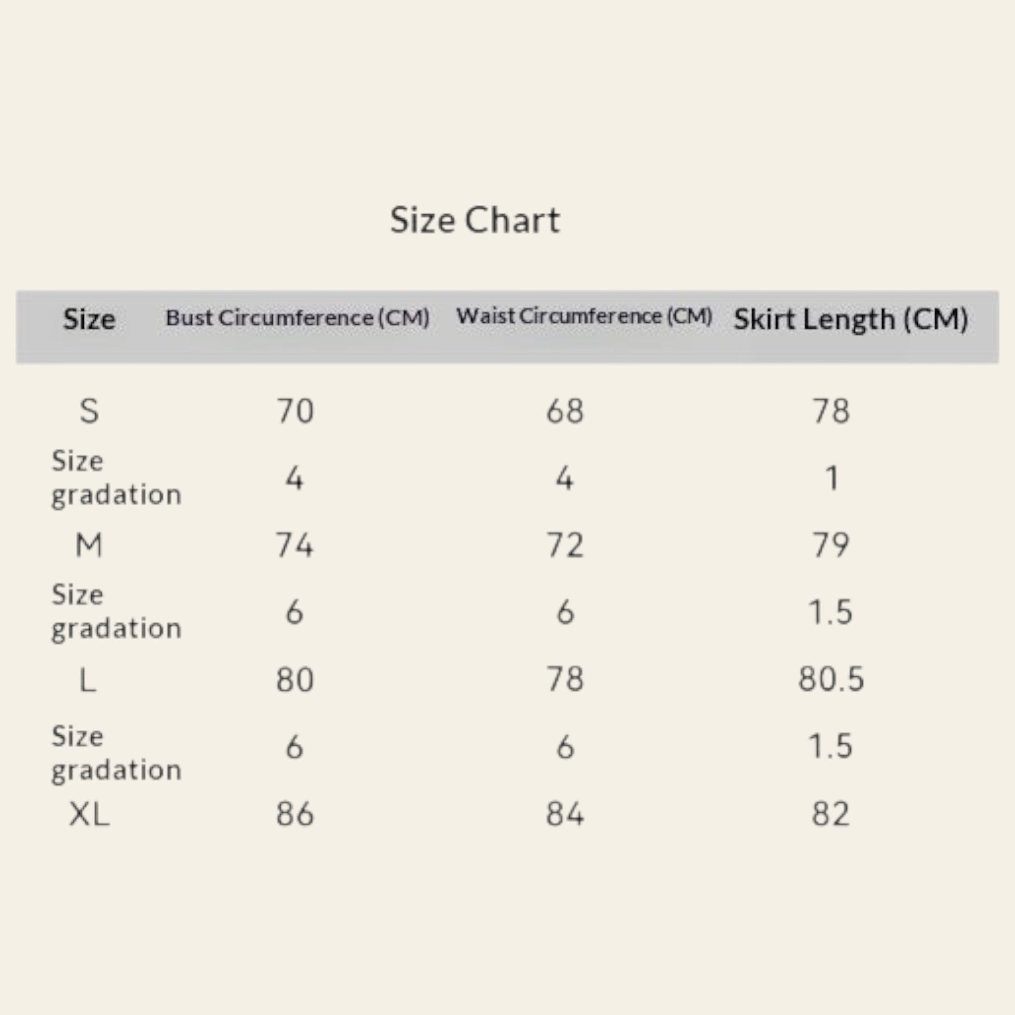 Size chart for hart-print camisole nightgown dress (cm)