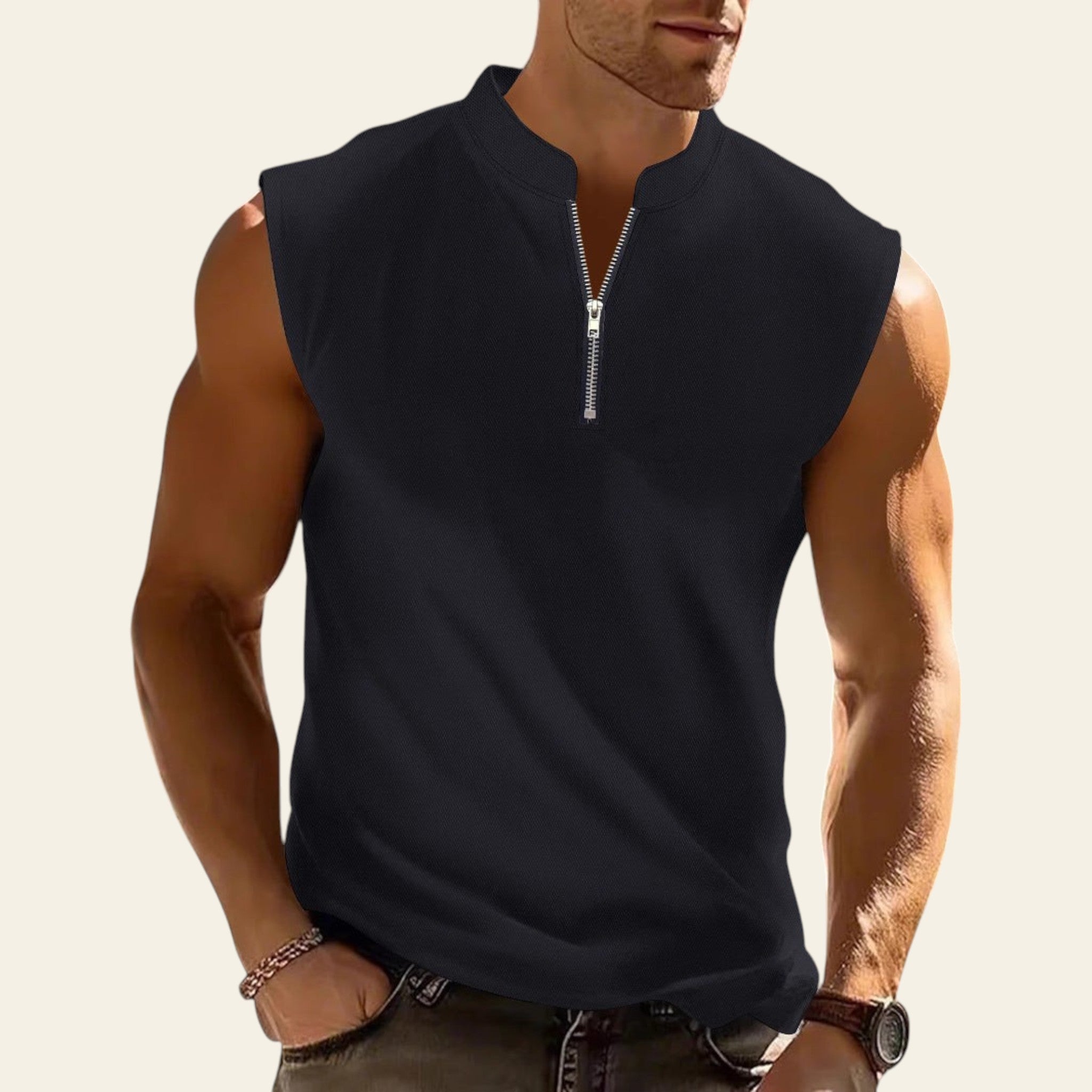 Men sleeveless workout t-shirt in black color