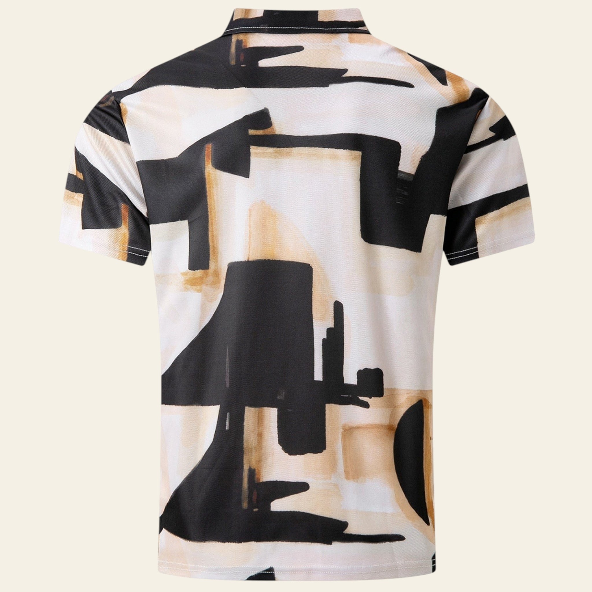 Detail shot of lightweight fabric and stitching on printed men's shirt