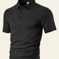 Man wearing black loose casual lapel short sleeve shirt