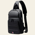 Black sling bag with a visible brand logo on a white background