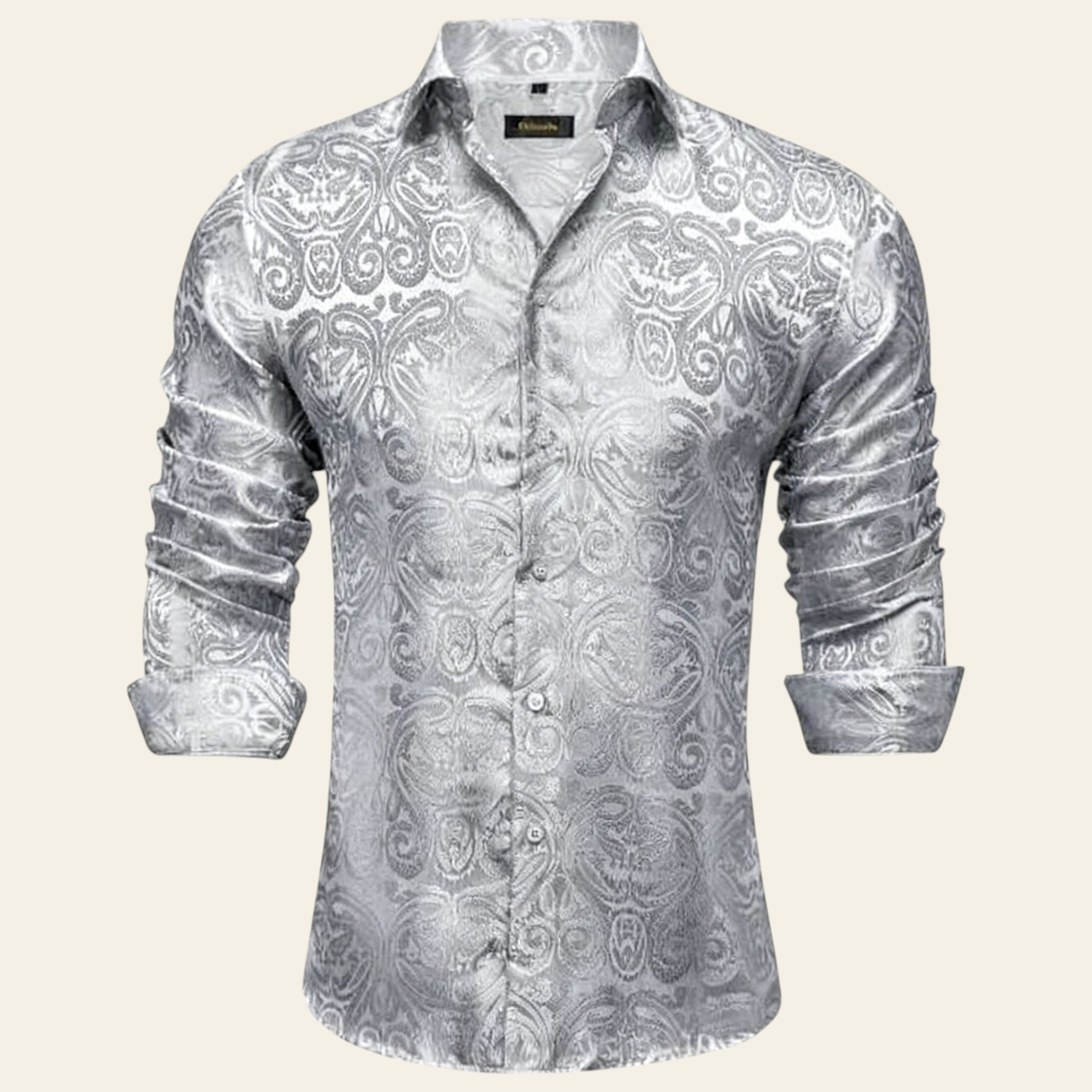 Patterned shirt with rolled-up sleeves on a white background
