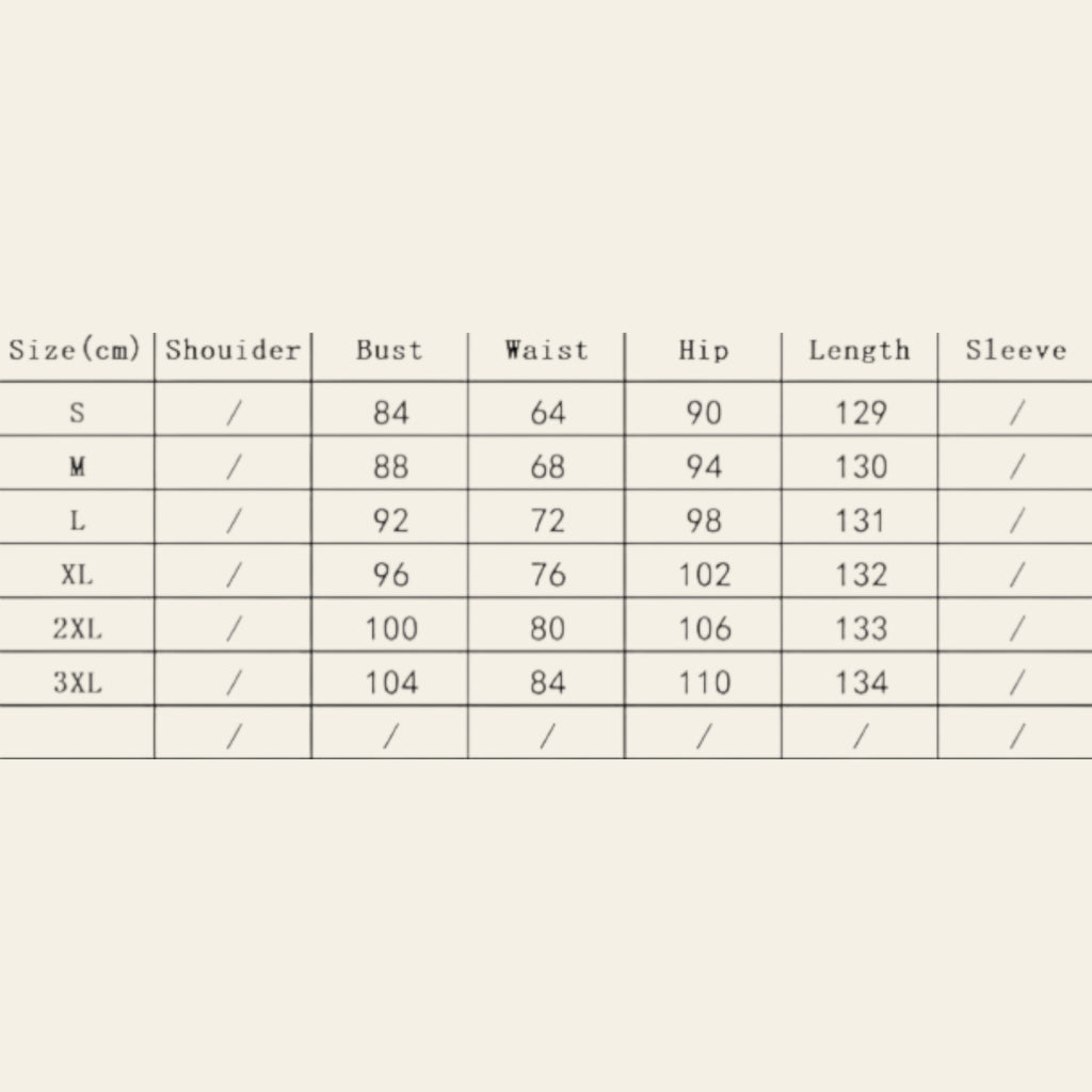 Size chart for floral slit slim fit dress (S-3XL)