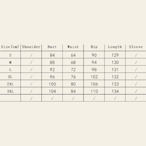 Size chart for floral slit slim fit dress (S-3XL)