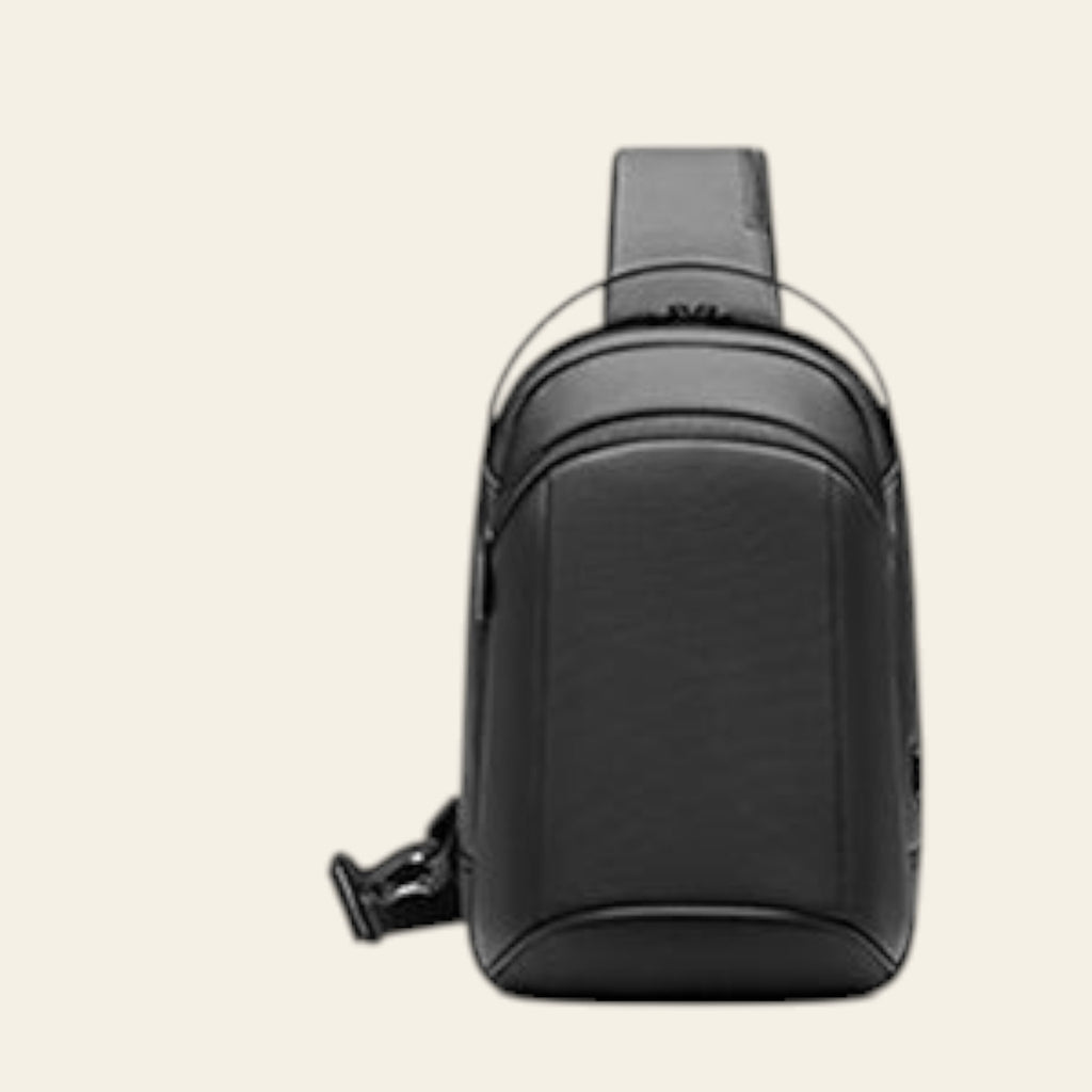 Black backpack on a white background