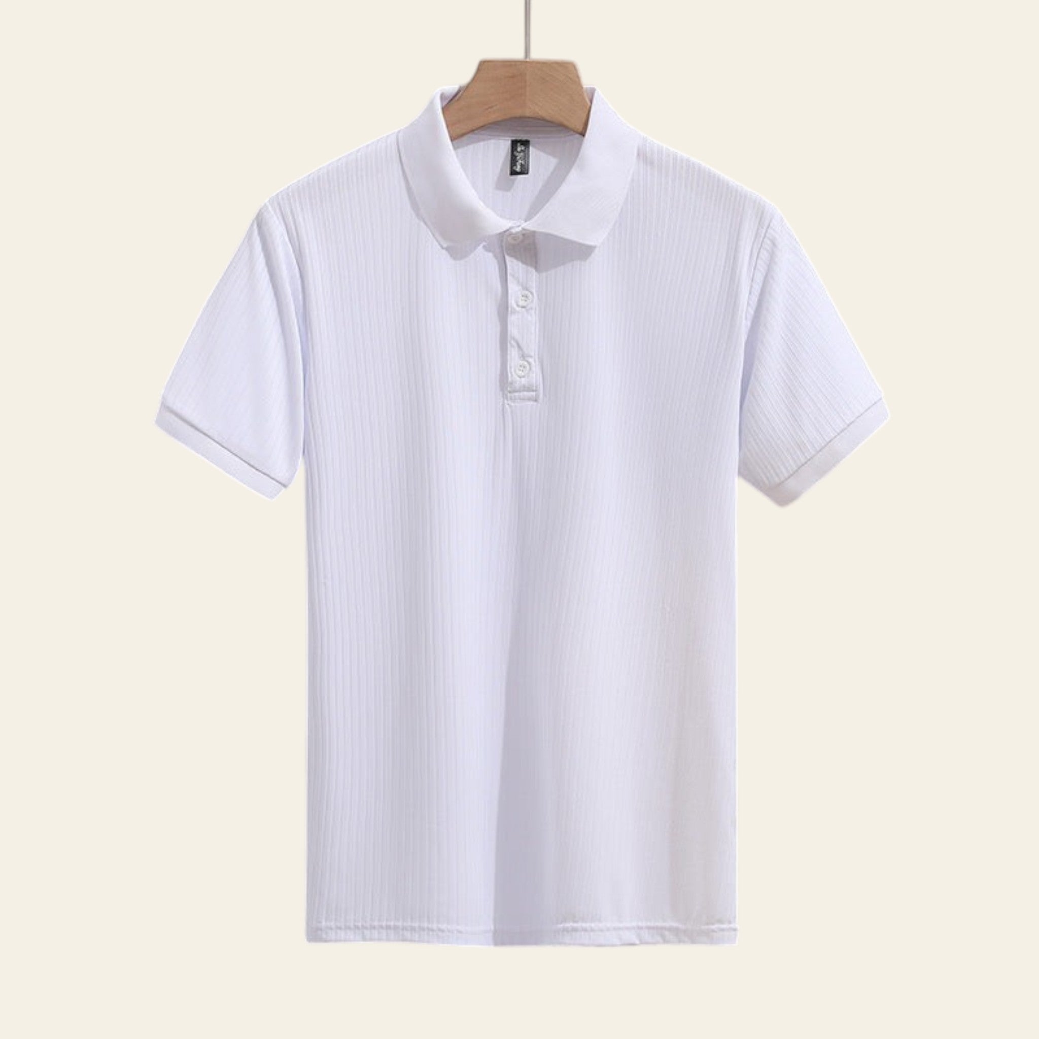 Men's solid color slim-fit lapel short sleeve shirt (White)