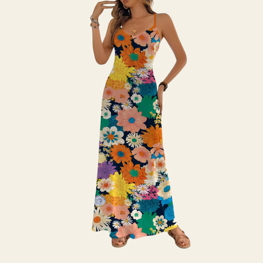 Women's long floral slip dress colorful print