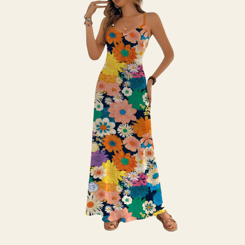 Women's long floral slip dress colorful print