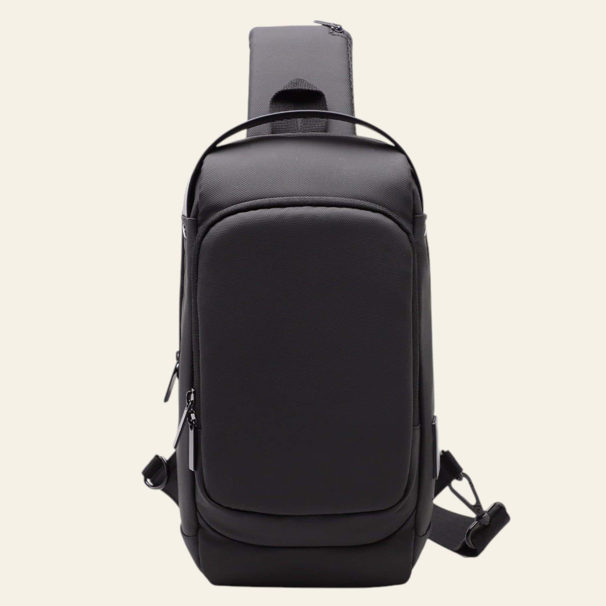 Black backpack on a white background