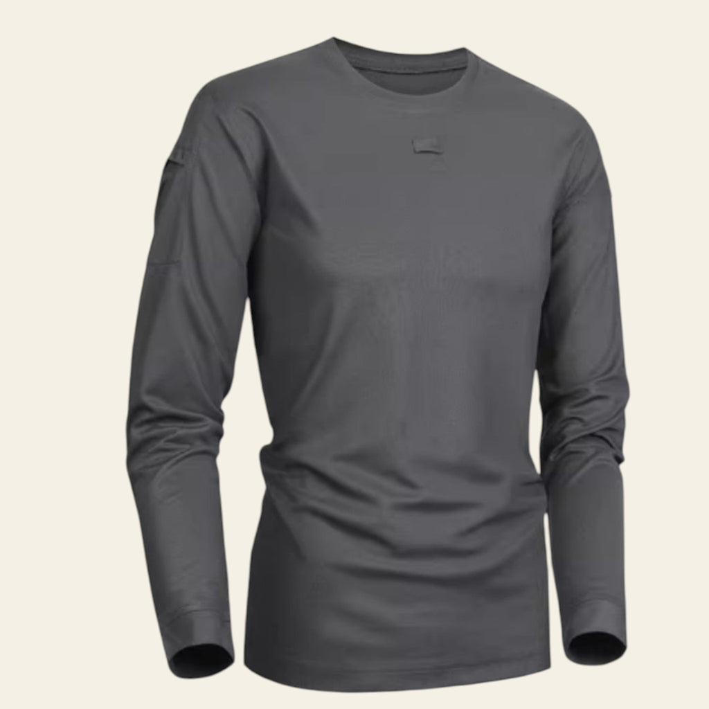 Cray long-sleeve crew neck workwear men's shirt on white background