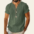 Man wearing a lightweight short sleeve cotton top in Army Green