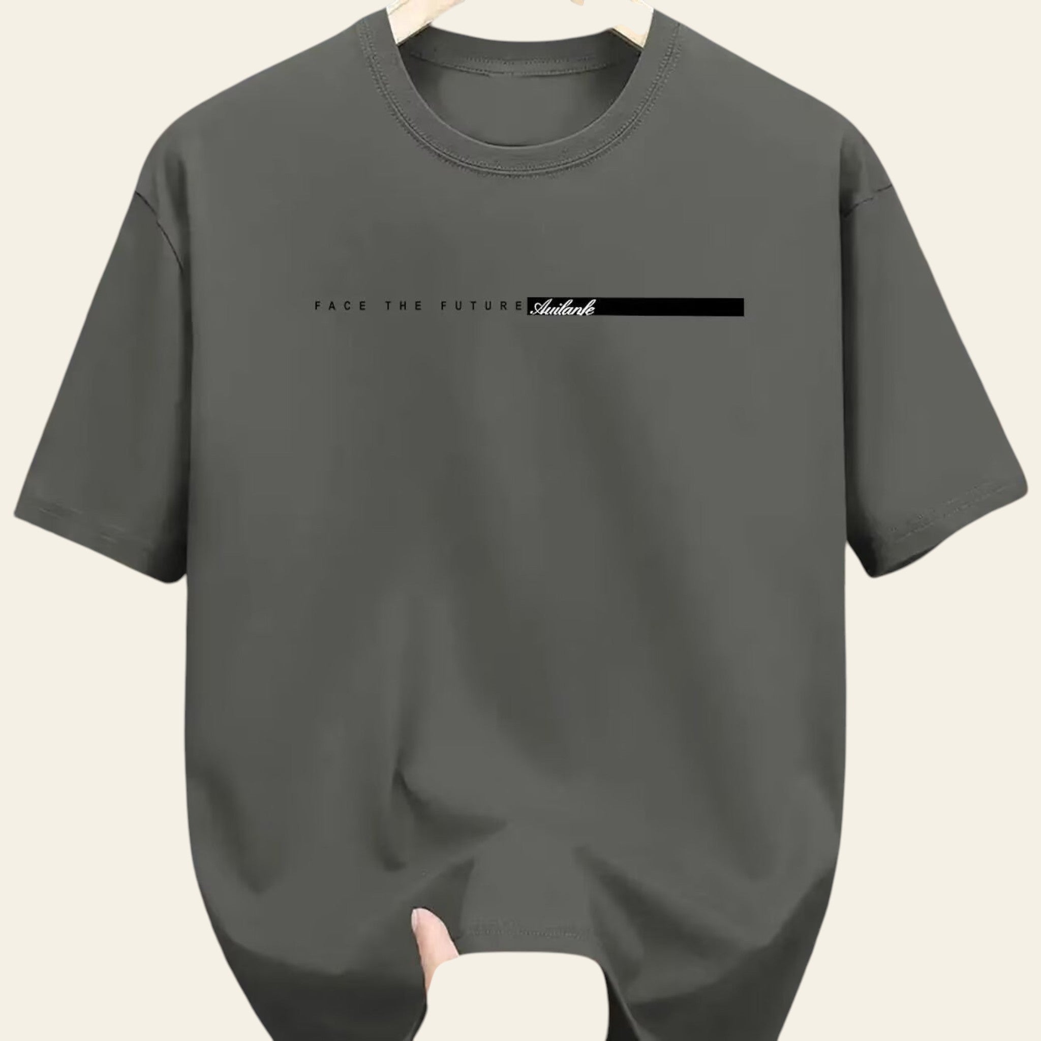 Gray half zip short sleeve men's shirt, solid color, relaxed fit
