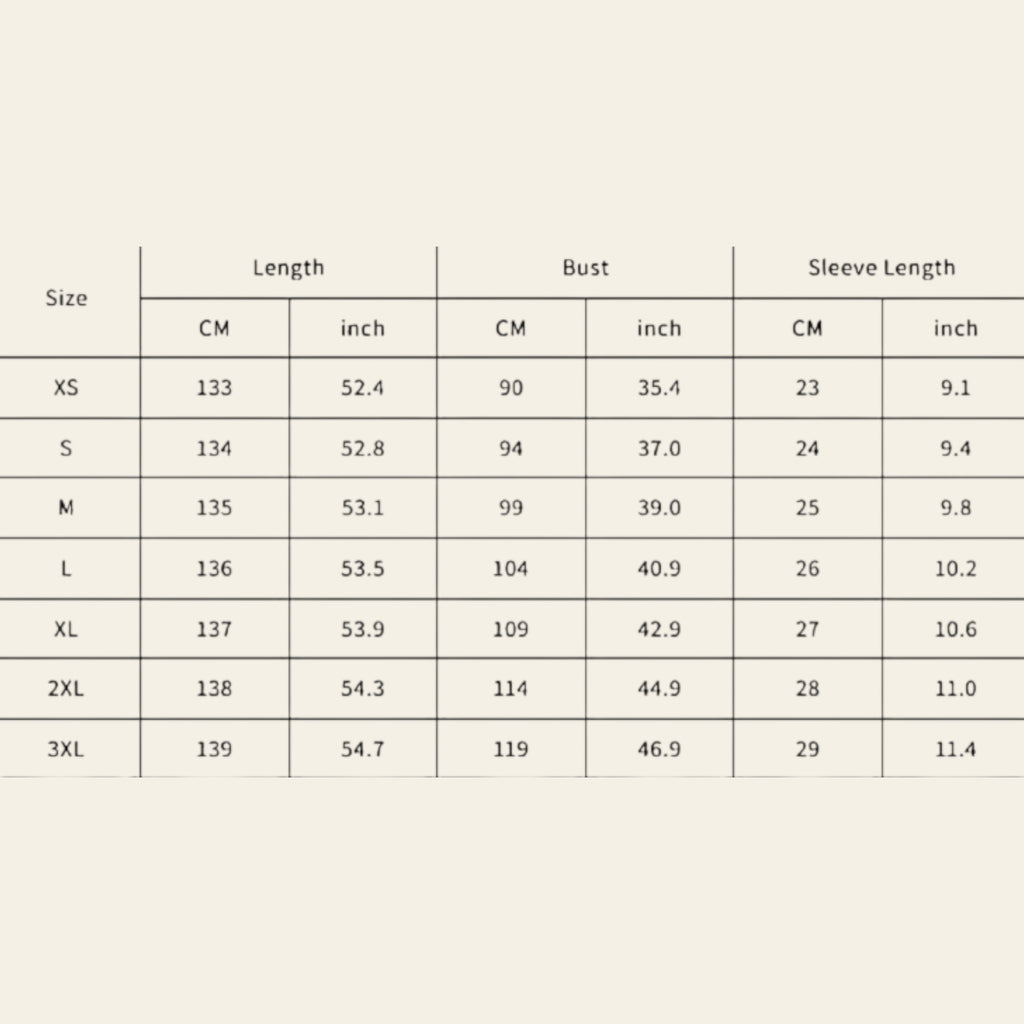 Women's dress size chart XS-3XL