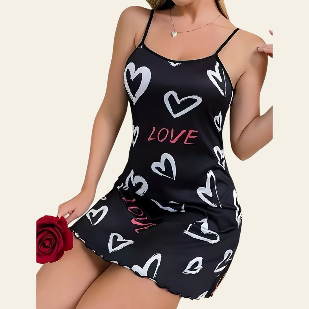 Women wearing heart print camisole nightdress