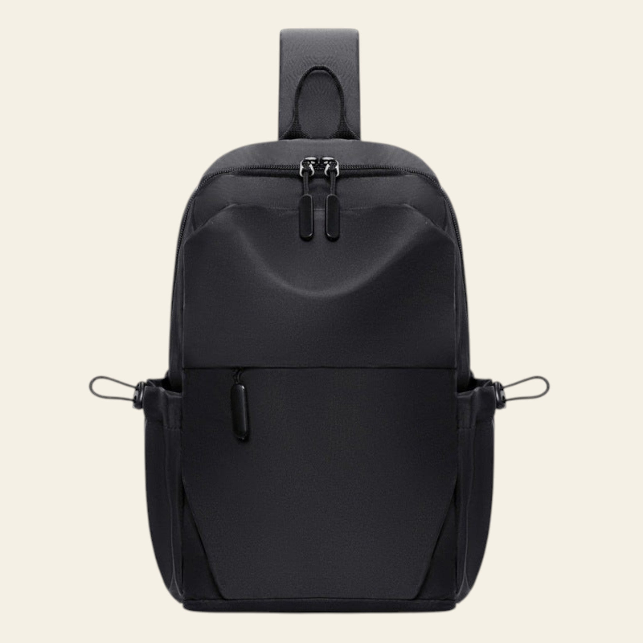 Black backpack on a white background