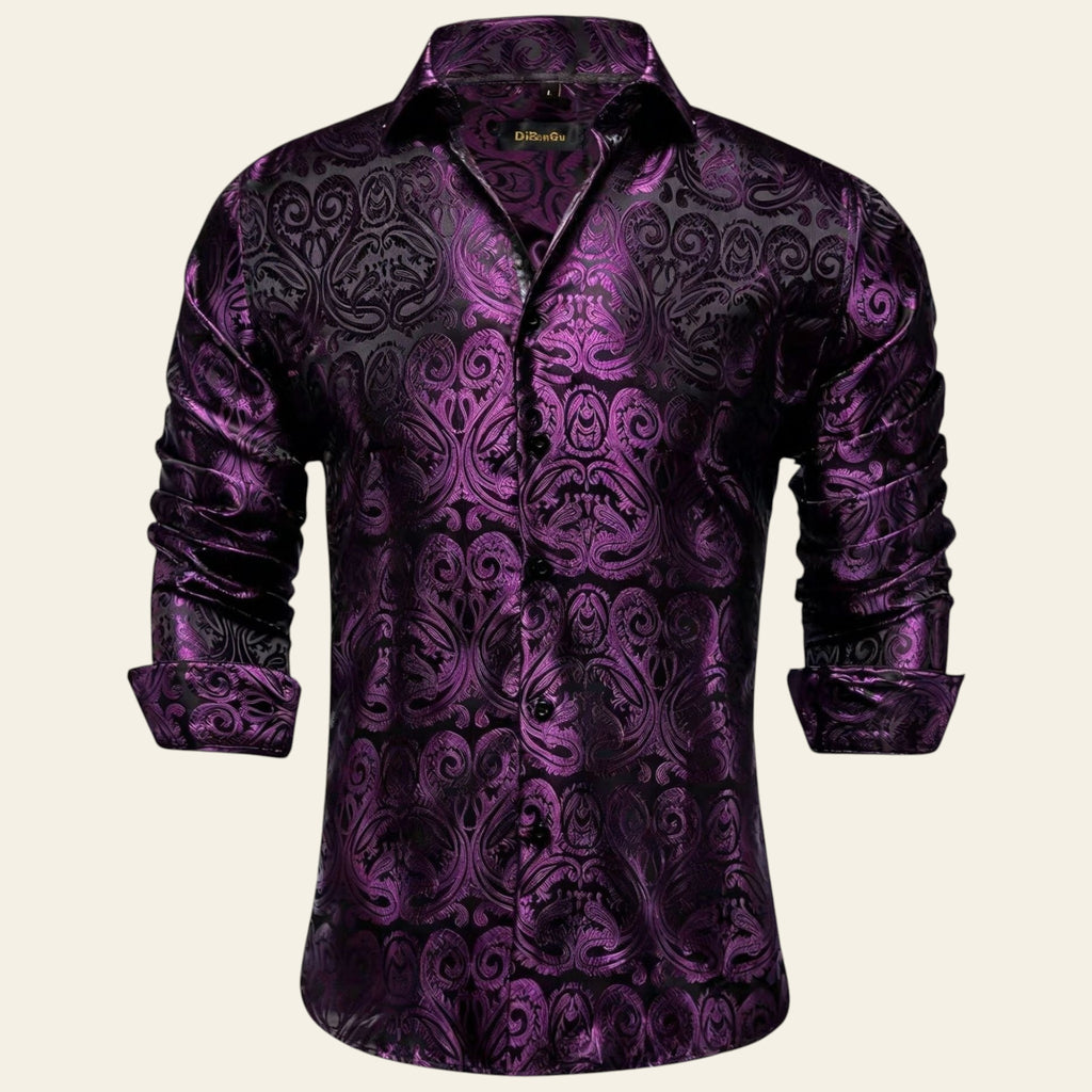Purple patterned shirt on a white background