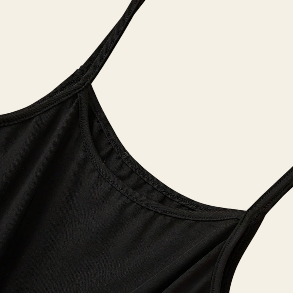 Butterfly Print Color-Block Slip Dress- Black