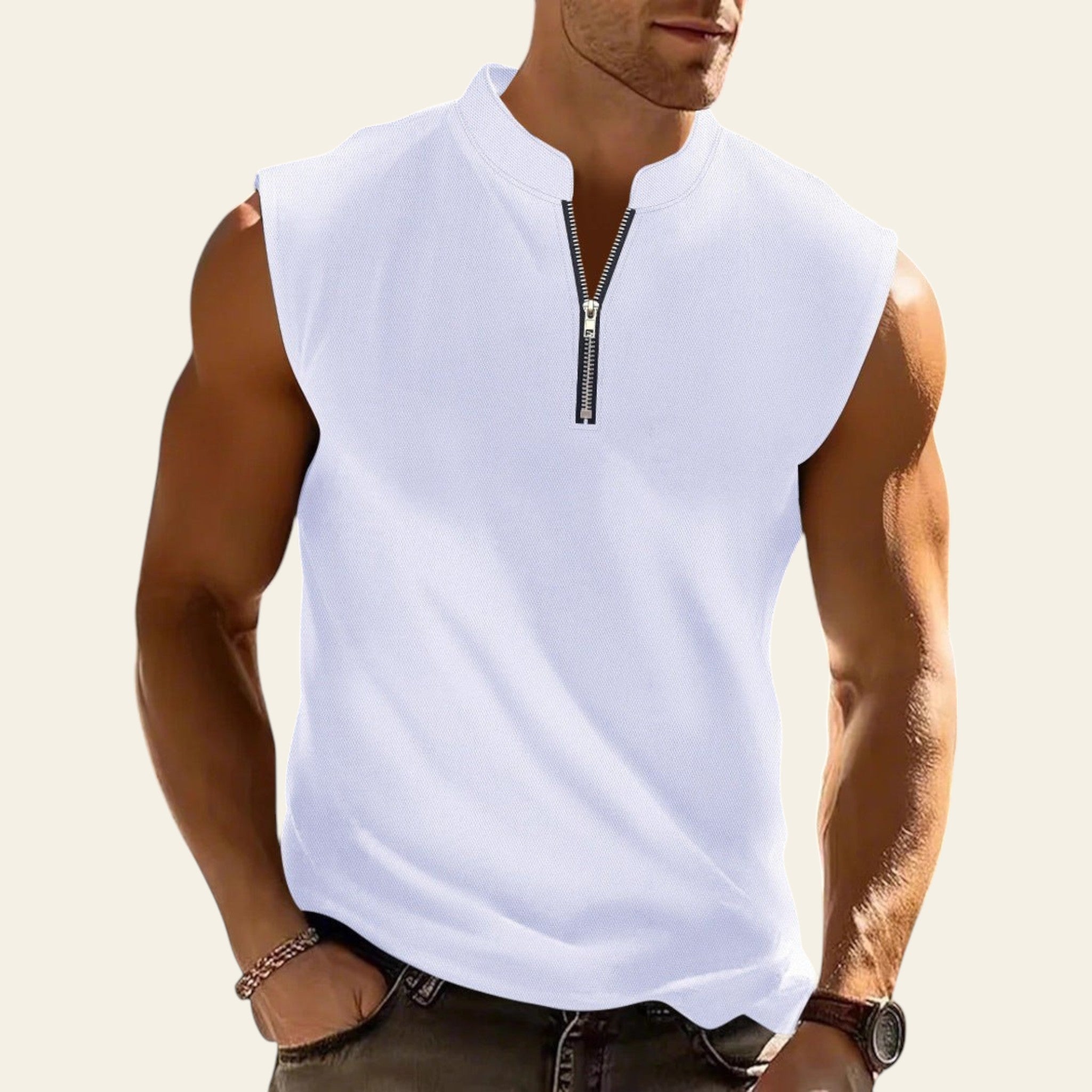 Men sleeveless workout t-shirt in white color