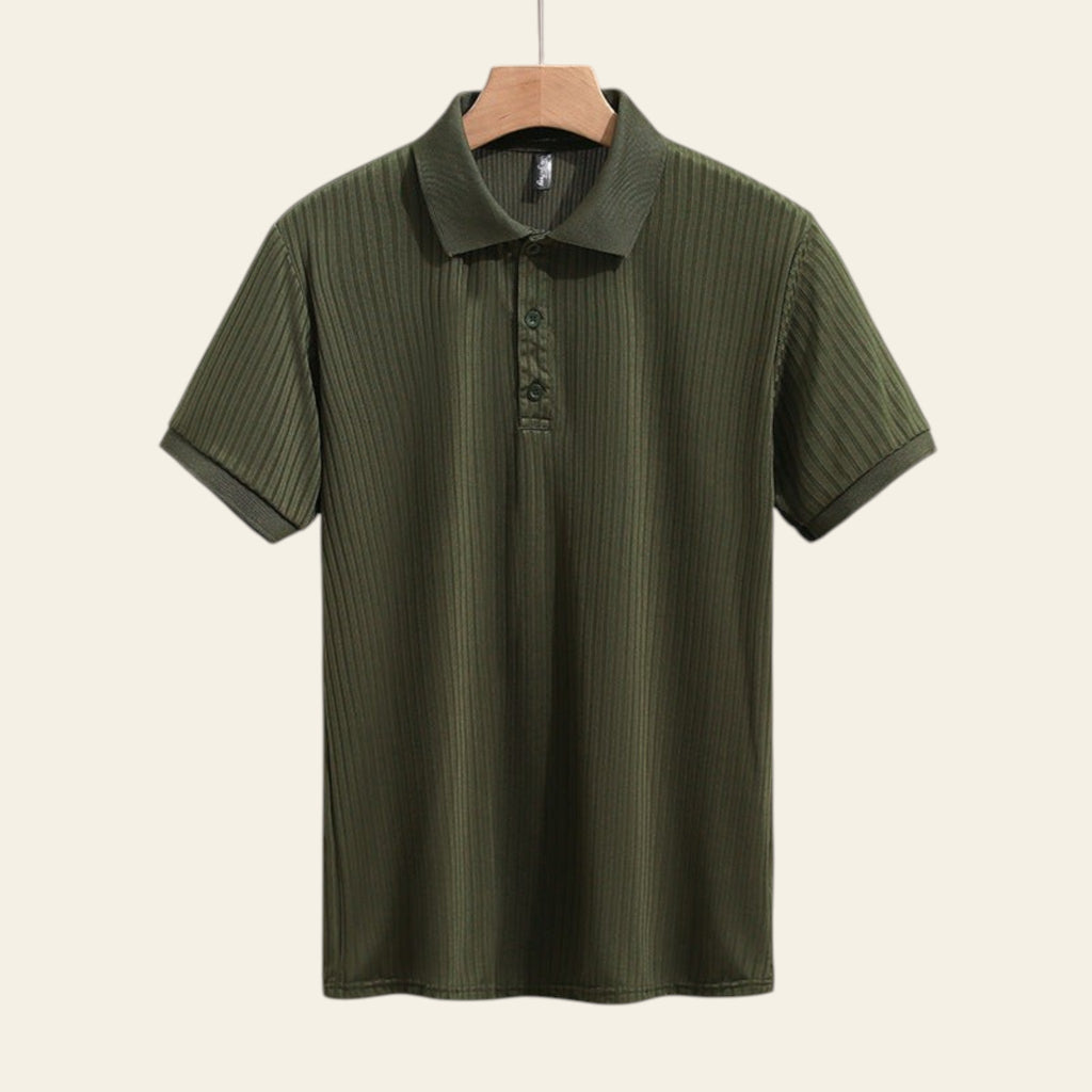 Men's solid color slim-fit lapel short sleeve shirt (Green)