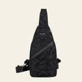 Black camouflage sling bag on a white background