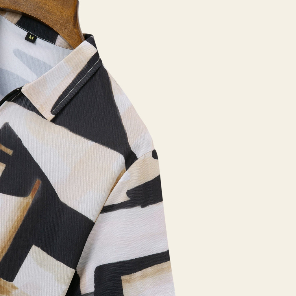 Front view of men's button-up shirt with 3D digital print pattern