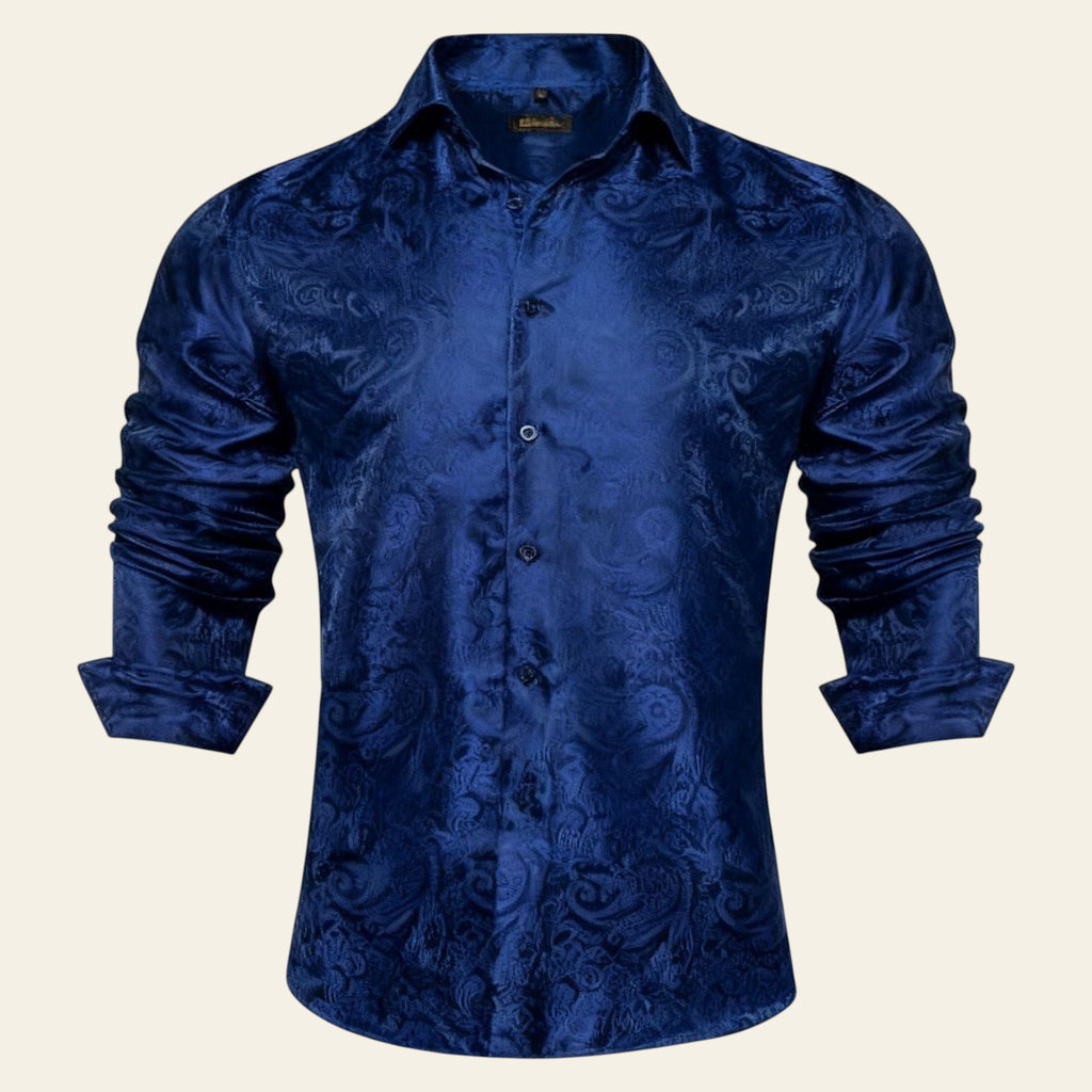 Blue patterned shirt on a white background