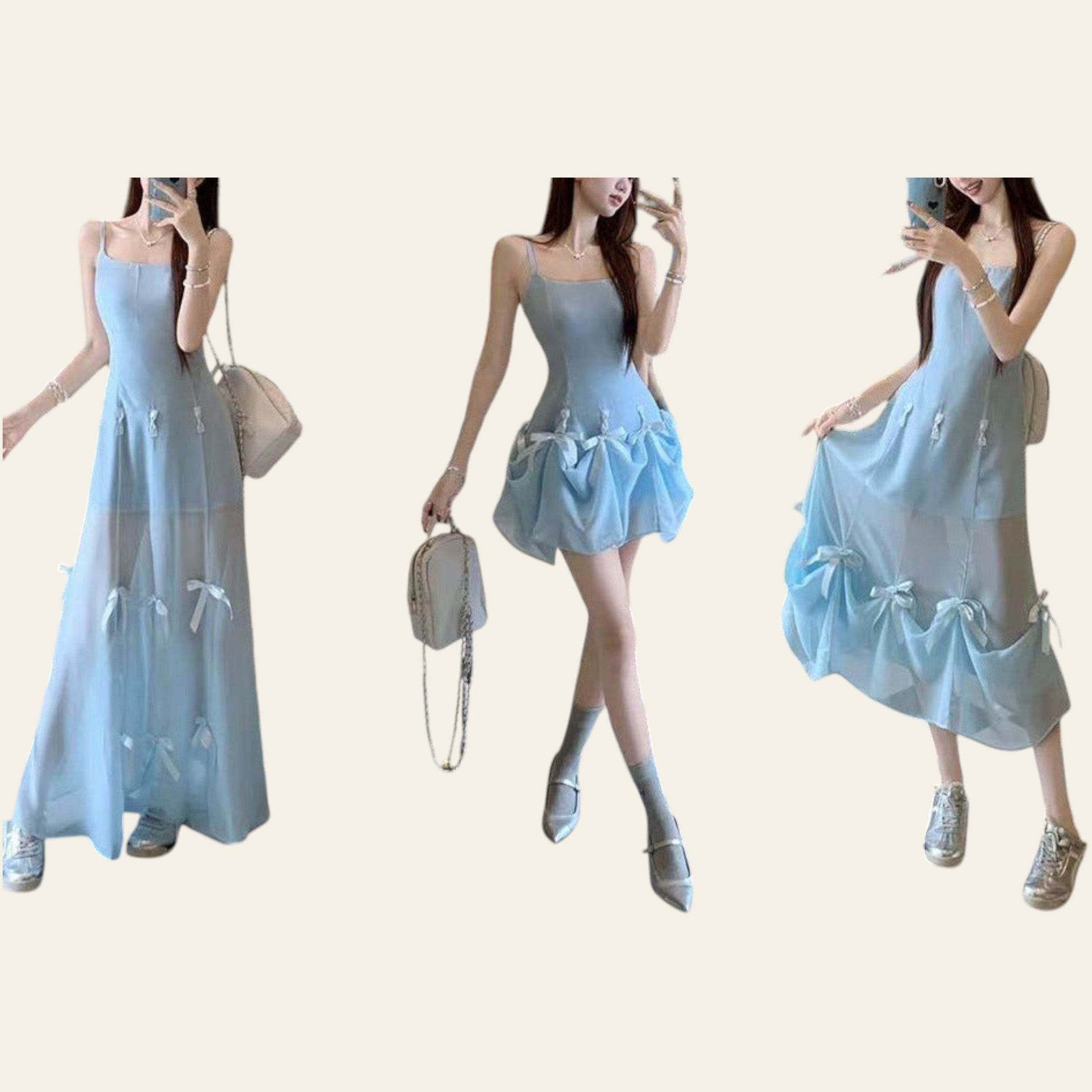 Bow neckline detail-light blue dress