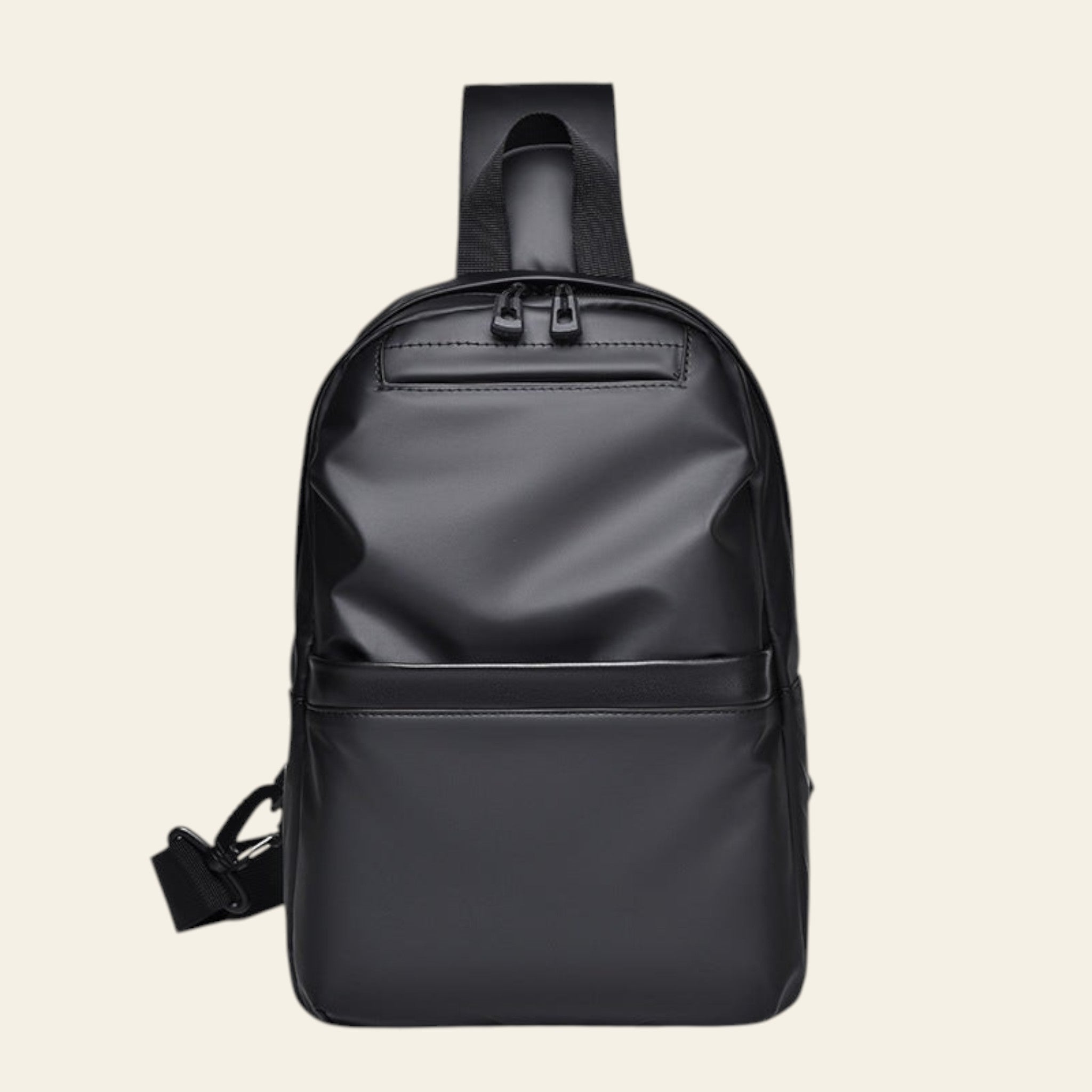 Black sling bag on a white background