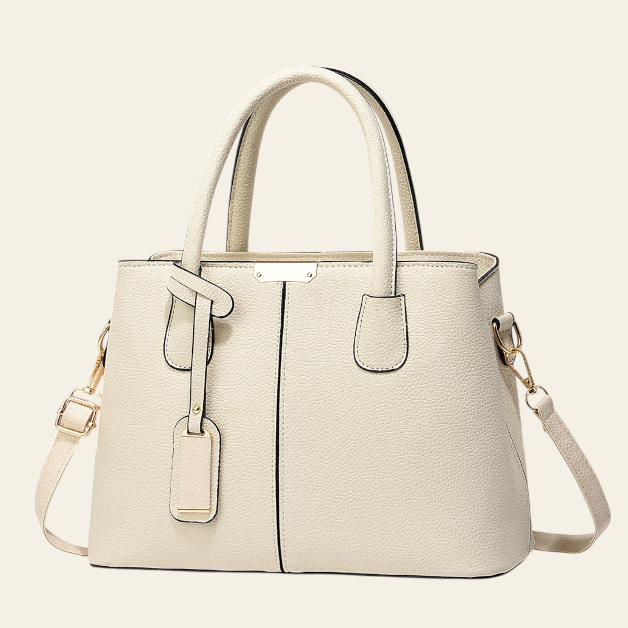 Beige handbag with a strap on a white background