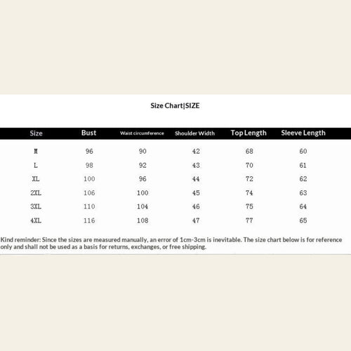 Men's plaid shirt size chart with measurements in cm and inches
