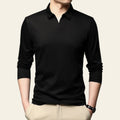 Men wearing solid black cotton long sleeve lapel shirt