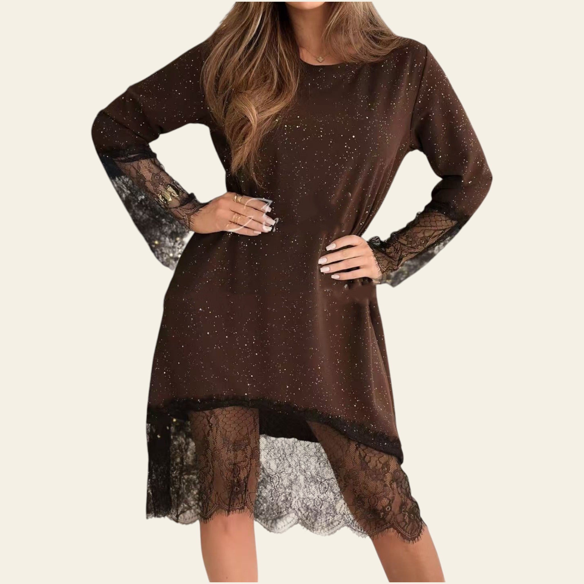 Brown sequin long sleeve dress
