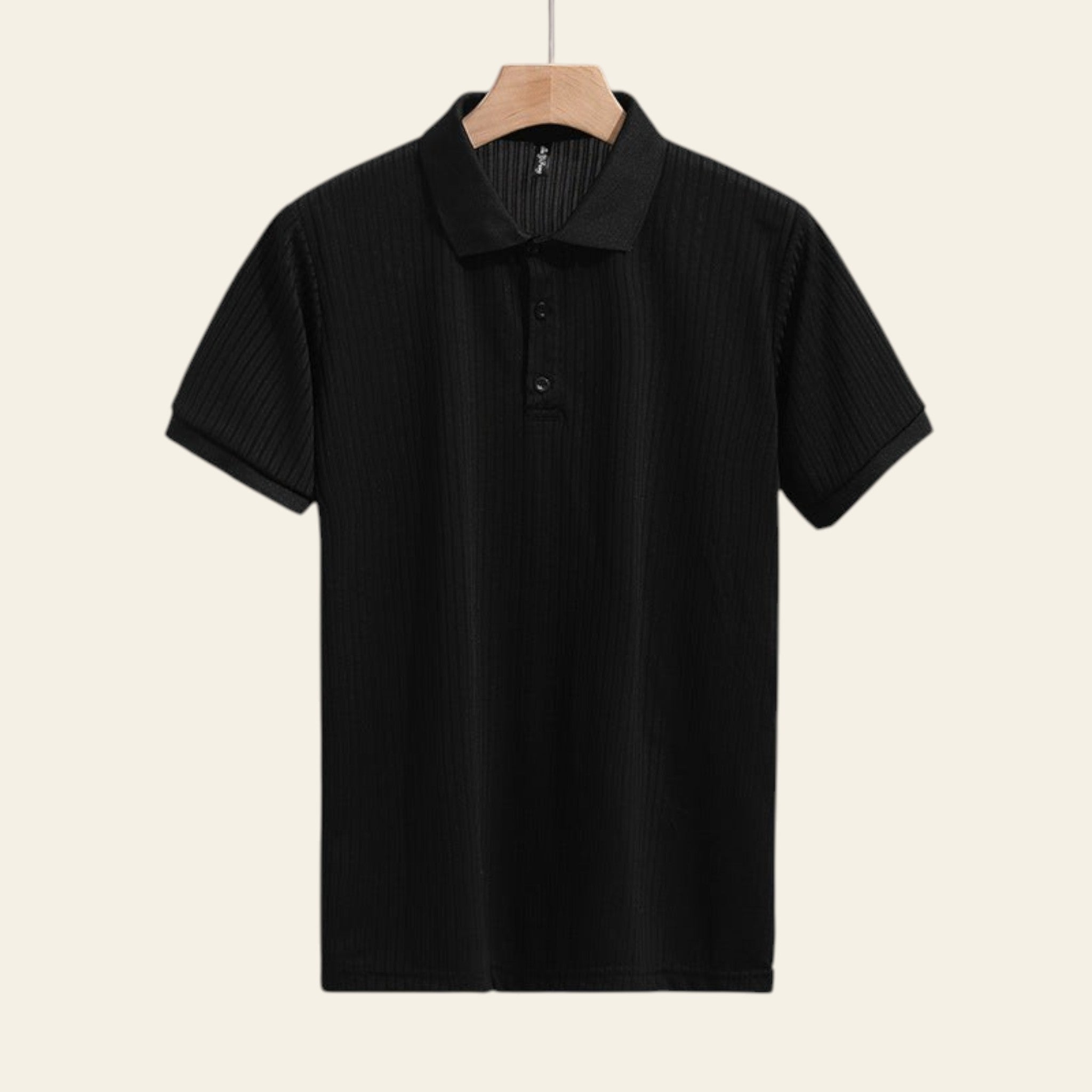 Men's solid color slim-fit lapel short sleeve shirt (Black)