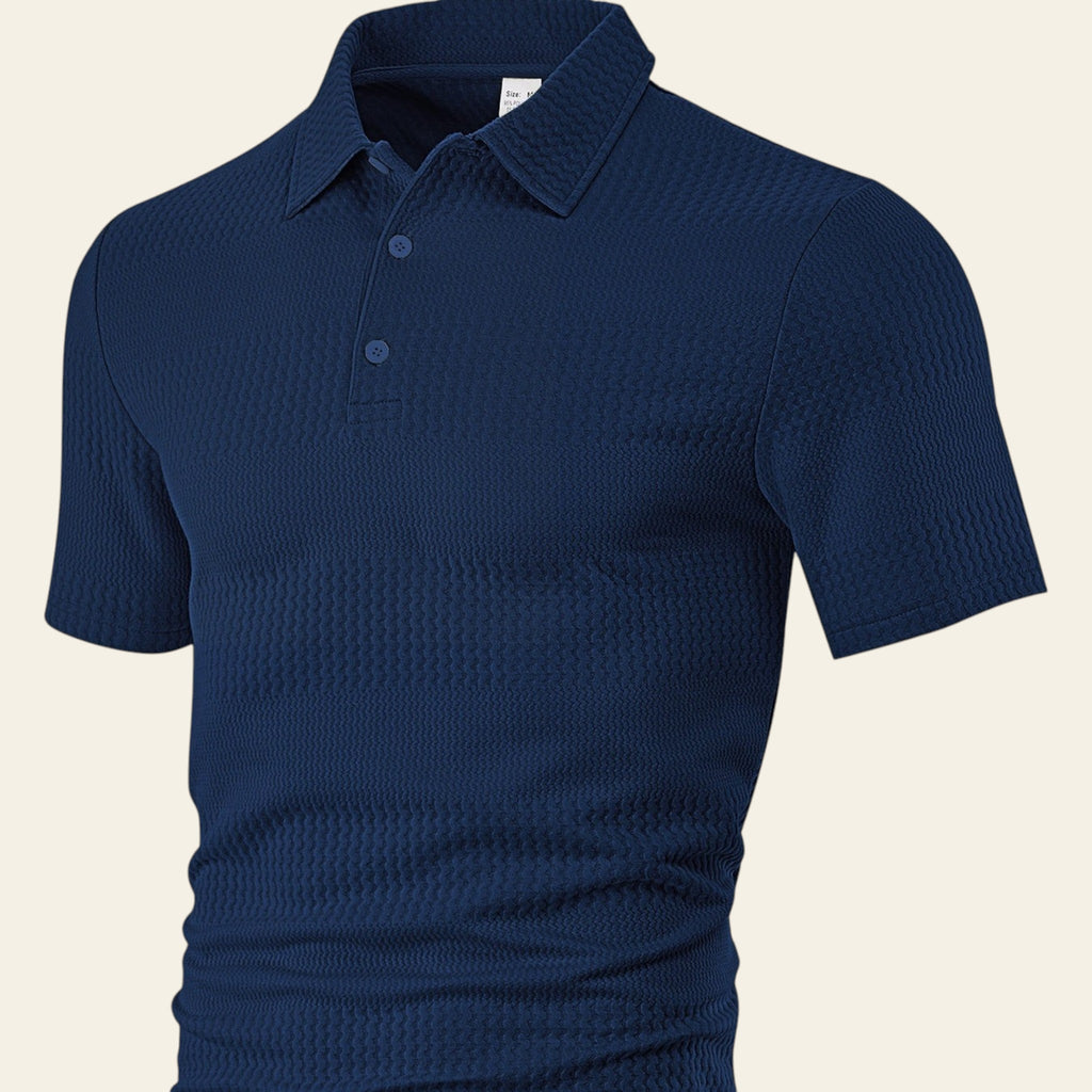 Men's navy blue jacquard short sleeve shirt
