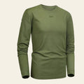 Army green long-sleeve crew neck moisture-wicking men's shirt on white background